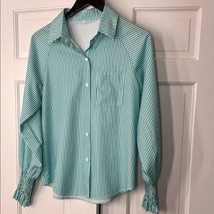Green and White Striped Button-Up Shirt